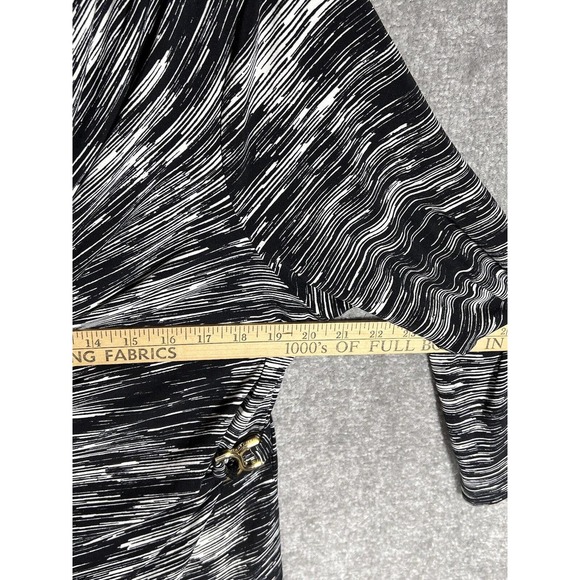 Calvin Klein Draped Scoop Neck Top Womens Size XL Stretch 3/4 Sleeve Black White - Picture 6 of 7